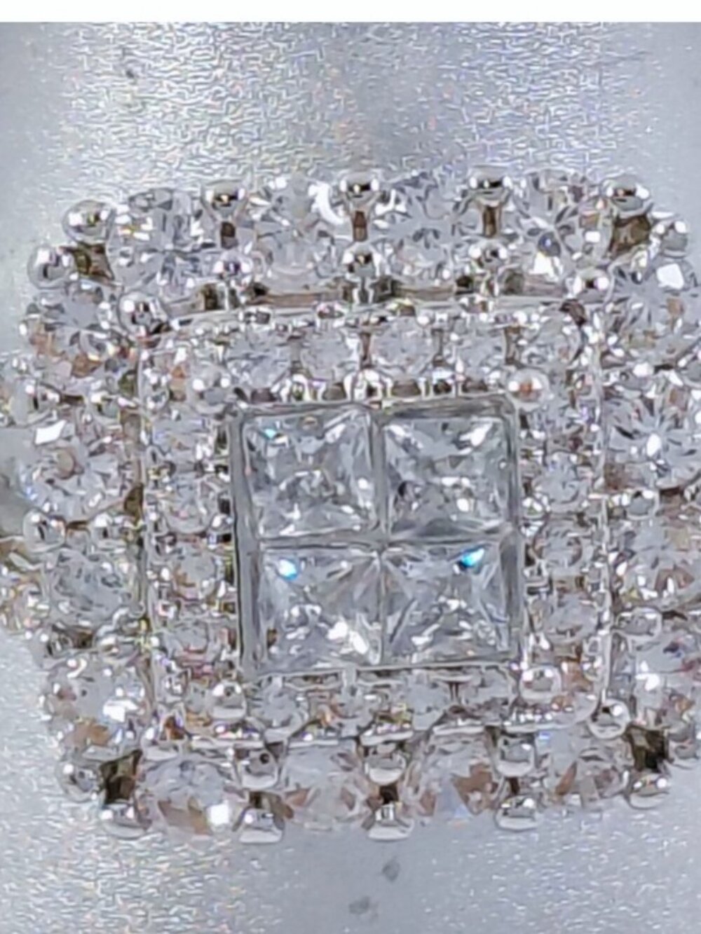 NEW 925 Silver & CZ Four Squares w White Sapphire Engagement Statement Ring Sz 7